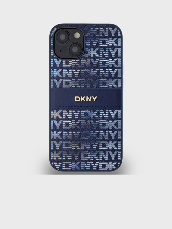 DKNY PU bőr ismétlődő mintás, tónusos csíkos hátlapi borító iPhone 14 kék DKNY DKNY