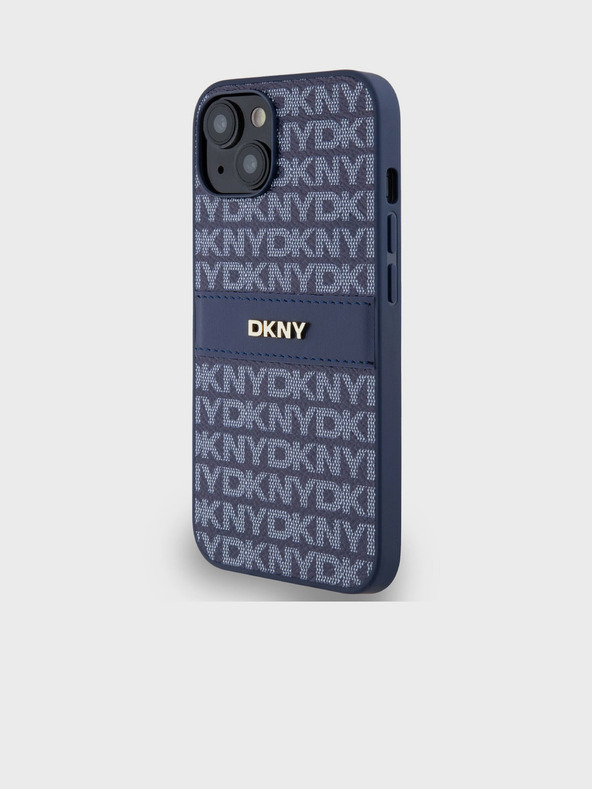 DKNY PU bőr ismétlődő mintás, tónusos csíkos hátlapi borító iPhone 14 kék DKNY DKNY