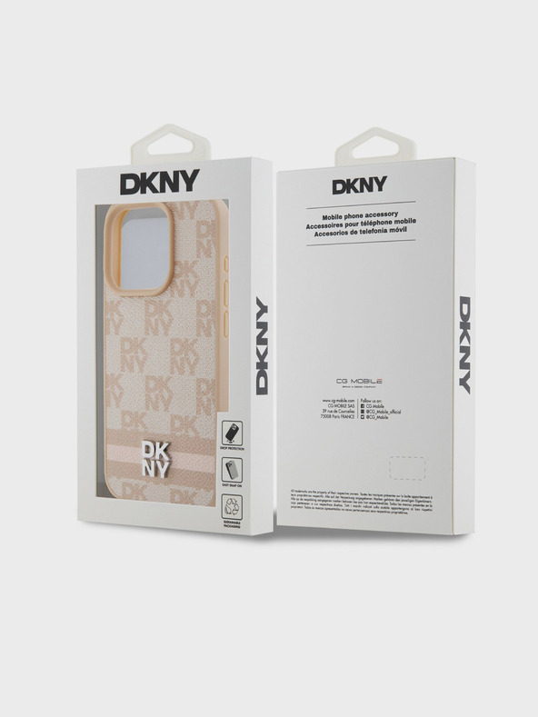 DKNY PU bőr kockás mintás és csíkos hátlapi borító iPhone 14 Pro rózsaszín DKNY rózsaszín iPhone 14 Pro-hoz