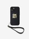 DKNY PU bőr Stack Logo csuklópánt hátlapi borító iPhone 14 készülékhez Fekete DKNY