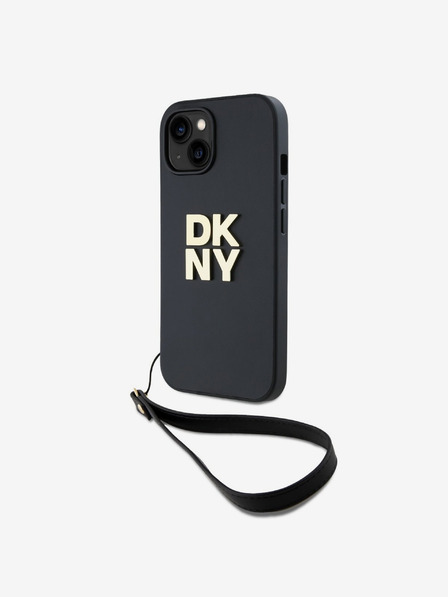 DKNY PU bőr Stack Logo csuklópánt hátlapi borító iPhone 14 készülékhez Fekete DKNY