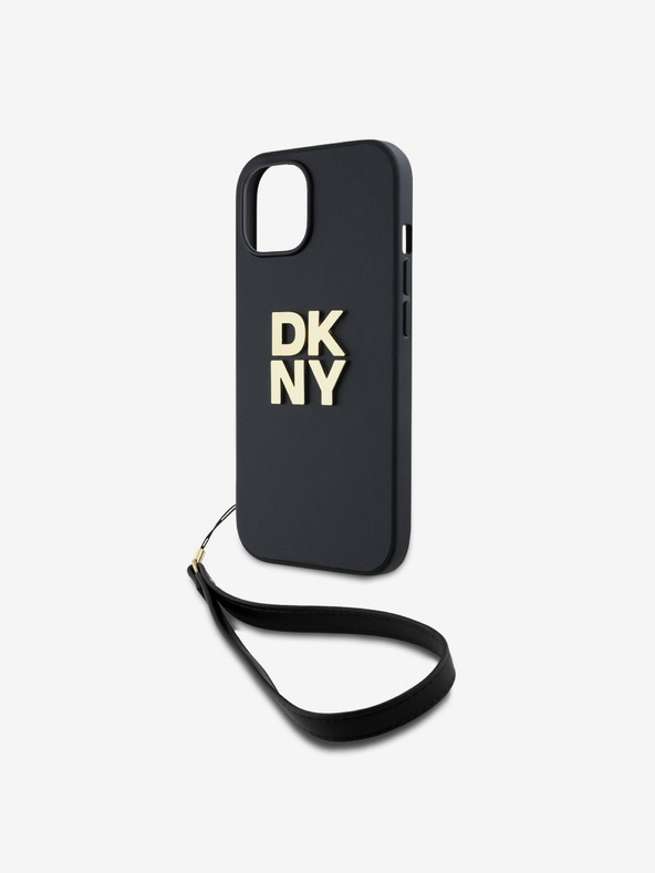 DKNY PU bőr Stack Logo csuklópánt hátlapi borító iPhone 14 készülékhez Fekete DKNY