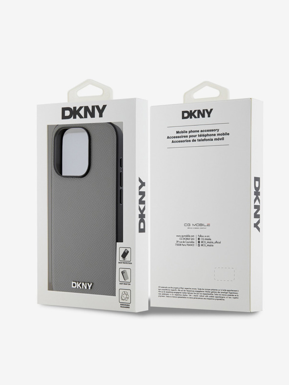 DKNY PU bőr ezüst fém logós Magsafe hátlap iPhone 14 Pro szürke DKNY szürke iPhone 14 Pro-hoz