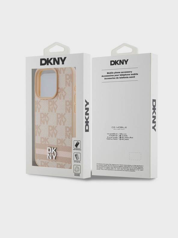 DKNY PU bőrből készült kockás mintás és csíkos hátlapi borító iPhone 14 Pro Max rózsaszín DKNY rózsaszínű iPhone 14 Pro Maxhoz