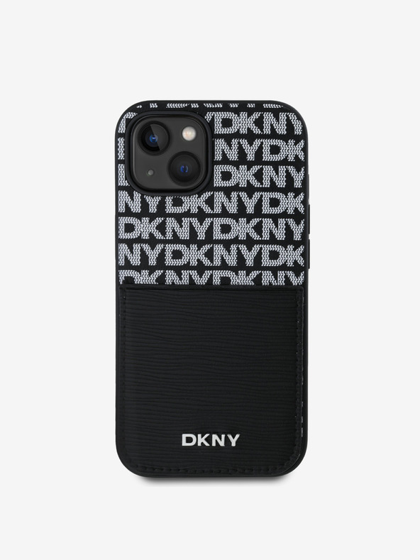 DKNY PU bőr Ismétlődő mintás kártya zsebes hátlap iPhone 15 fekete DKNY DKNY