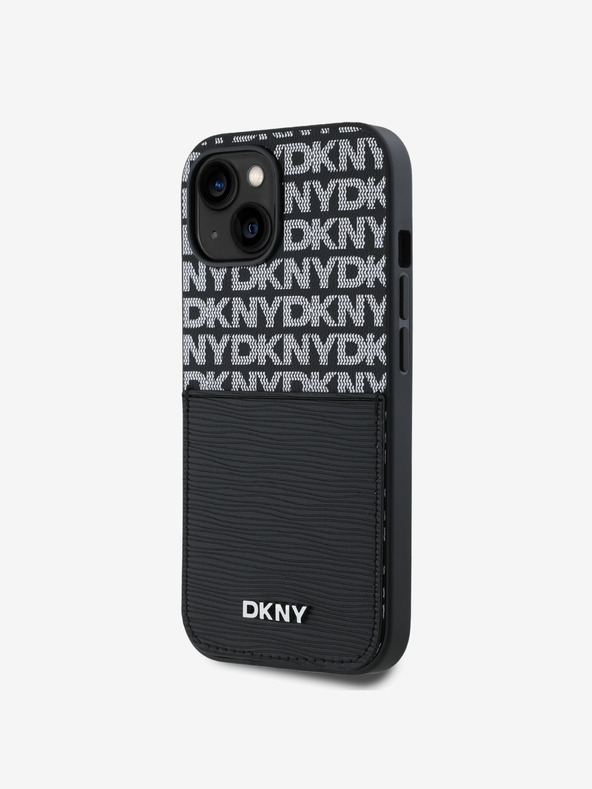 DKNY PU bőr Ismétlődő mintás kártya zsebes hátlap iPhone 15 fekete DKNY DKNY