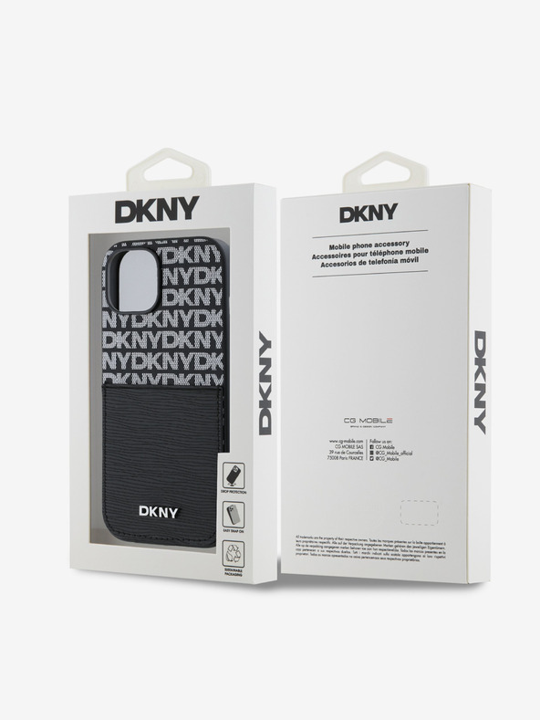 DKNY PU bőr Ismétlődő mintás kártya zsebes hátlap iPhone 15 fekete DKNY DKNY