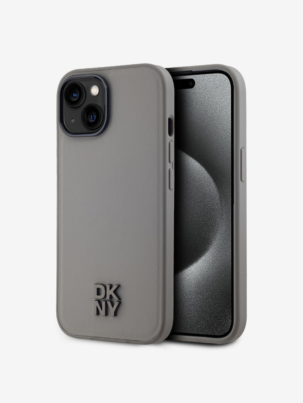 DKNY PU bőr Stack Logo Magsafe Magsafe hátlap iPhone 15 szürke DKNY DKNY