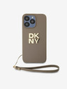 DKNY PU bőr Stack Logo csuklópánt hátlap iPhone 14 Pro Max bézs DKNY