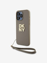 DKNY PU bőr Stack Logo csuklópánt hátlap iPhone 14 Pro Max bézs DKNY