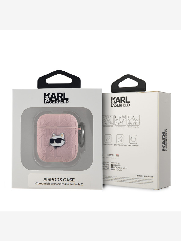 Karl Lagerfeld PU dombornyomott Choupette fej tok az AirPods 1/2 rózsaszín Karl Lagerfeldhez