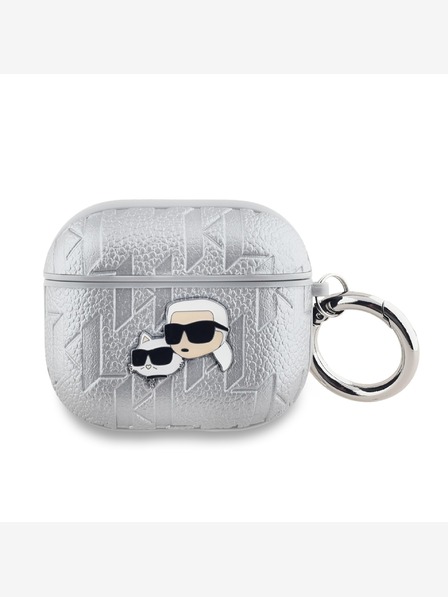 Karl Lagerfeld PU dombornyomott Karl és Choupette fejek tokja AirPods 3 ezüst Karl Lagerfeld
