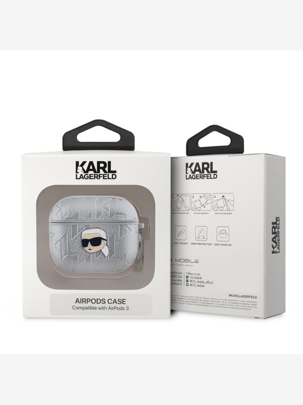 Karl Lagerfeld PU dombornyomott Karl fej tok AirPods 3 ezüst Karl Lagerfeld Karl Lagerfeld
