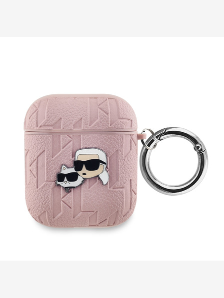 Karl Lagerfeld Karl Lagerfeld PU dombornyomott Karl és Choupette fejek tokja AirPods 1/2 rózsaszínhez