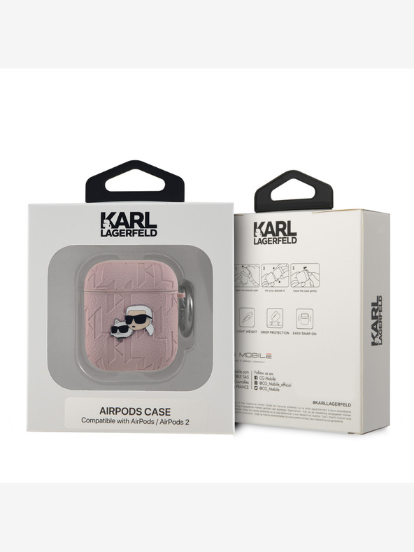 Karl Lagerfeld Karl Lagerfeld PU dombornyomott Karl és Choupette fejek tokja AirPods 1/2 rózsaszínhez