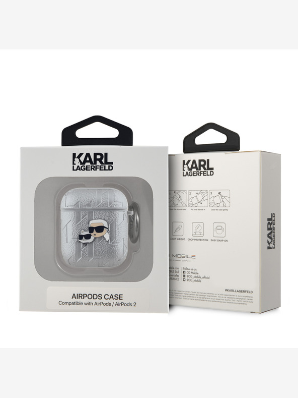 Karl Lagerfeld PU dombornyomott Karl és Choupette fejek tok az AirPods 1/2 ezüst Karl Lagerfeld ezüsthöz