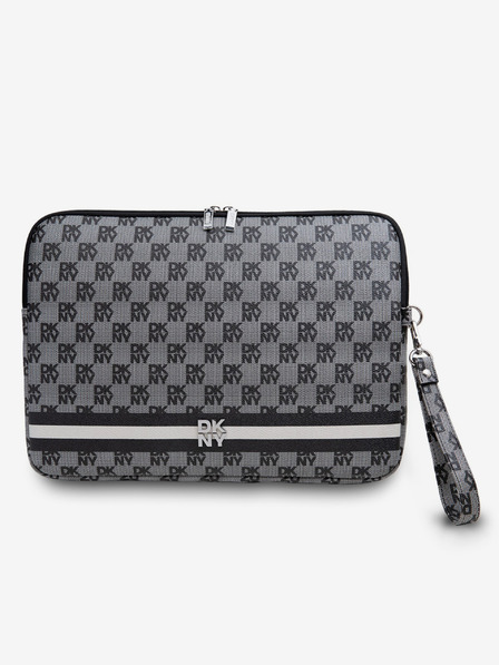 DKNY DKNY PU bőrből készült kockás mintás és csíkos notebook borító 13/14 Fekete"