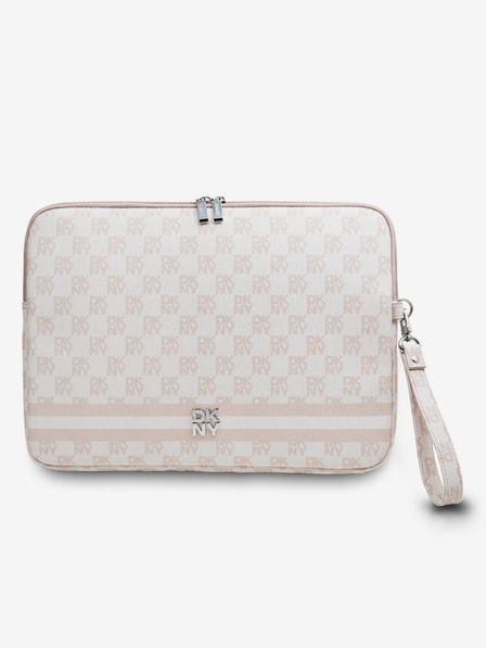DKNY DKNY PU bőrből készült kockás mintás és csíkos notebook borító 13/14 Rózsaszín"