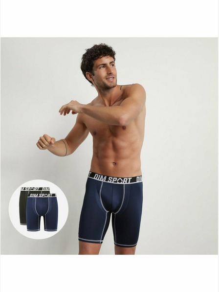 DIM Két darabos férfi sportboxer szett fekete és sötétkék színben DIM SPORT LONG BOXER 2x