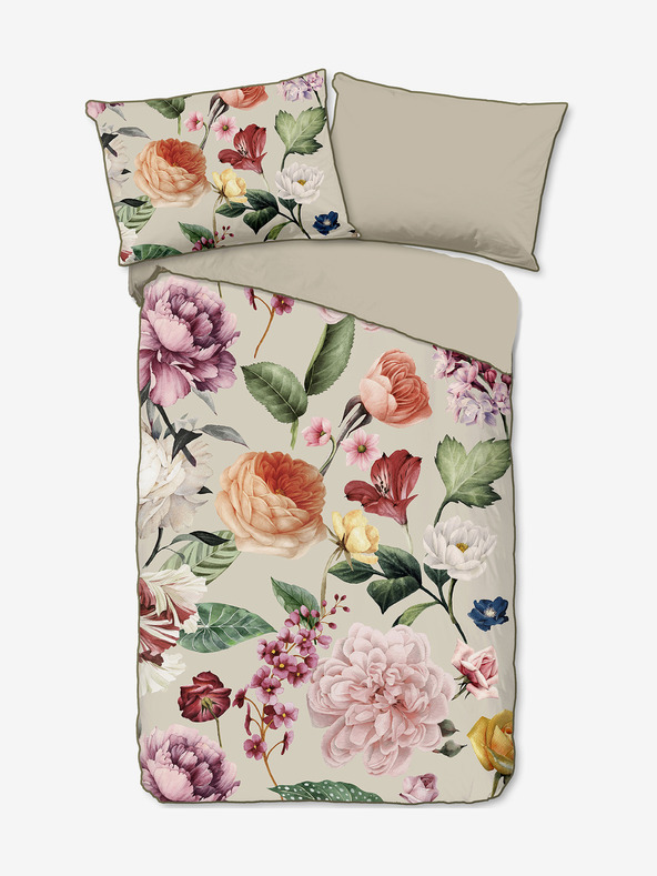 Descanso Bézs színű, mintás, megfordítható Descanso Fiori ágynemű 140 x 200 cm-es méretben.