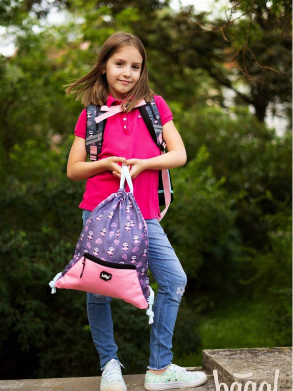 BAAGL  Szürke iskolatáska zsebbel panda Baagl