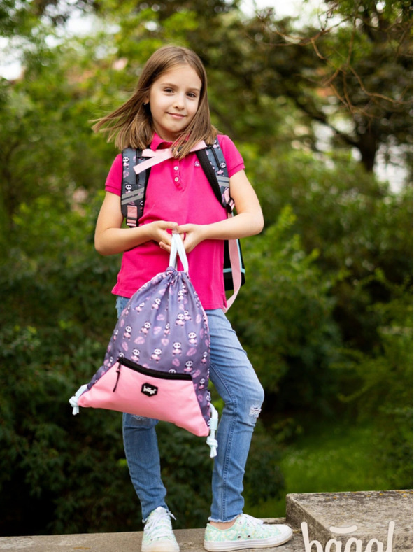 BAAGL  Szürke iskolatáska zsebbel panda Baagl