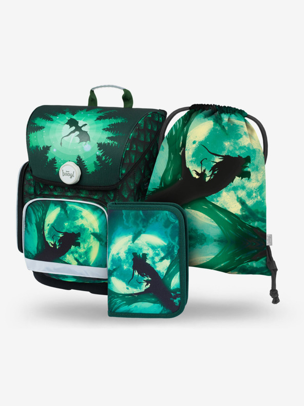BAAGL  Zöld iskolai készlet Ergo - aktatáska, tolltartó, táska Baagl Dragon