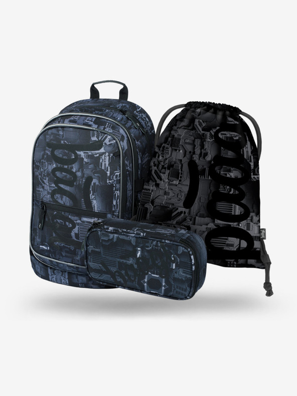 BAAGL  Szürke iskolai készlet - hátizsák, tolltartó, táska Baagl Core Technic