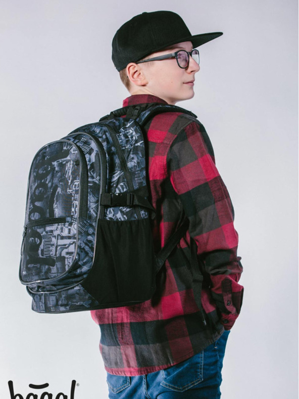 BAAGL  Szürke iskolai készlet - hátizsák, tolltartó, táska Baagl Core Technic