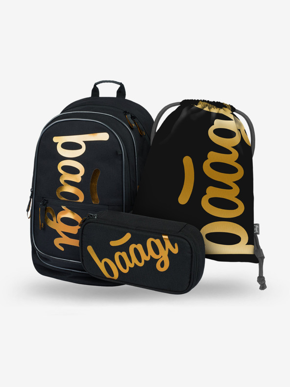 BAAGL  Fekete iskolai szett Core - hátizsák, tolltartó, táska Baagl Metallic Bronze