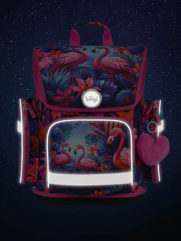 BAAGL  Rózsaszín iskolatáska Ergo Baagl Flamingók