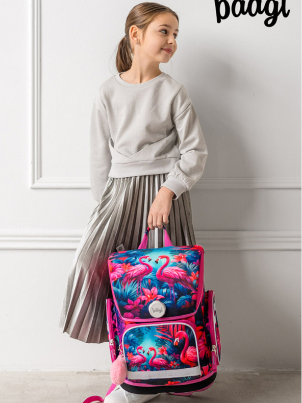 BAAGL  Rózsaszín iskolatáska Ergo Baagl Flamingók