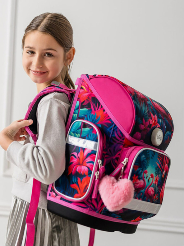 BAAGL  Rózsaszín iskolatáska Ergo Baagl Flamingók