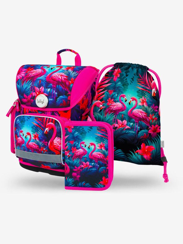 BAAGL  Rózsaszín Ergo iskolai szett - aktatáska, tolltartó, táska Baagl Flamingók