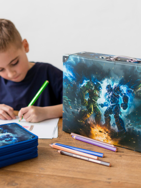 BAAGL  Fekete összecsukható iskolatáska szerelvényekkel Baagl Robots