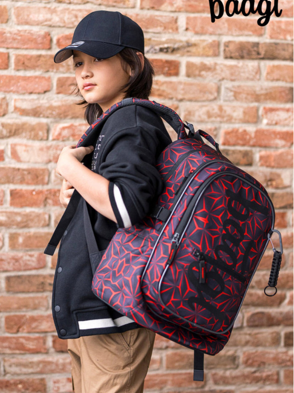 BAAGL  Fekete Iskolai hátizsák Baagl Core Red Polygon