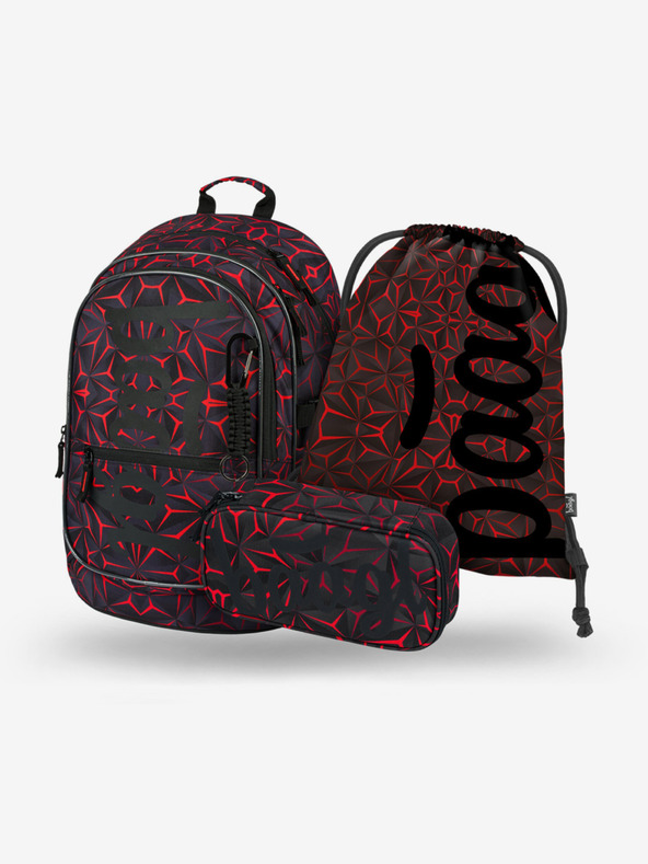 BAAGL  Fekete iskolai szett - hátizsák, tolltartó, táska Baagl Core Red Polygon