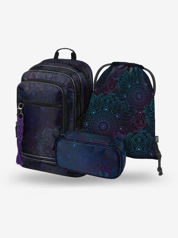 BAAGL  Fekete mintás iskolai szett - hátizsák, tolltartó és táska Baagl Cubic Zen Baagl Cubic Zen