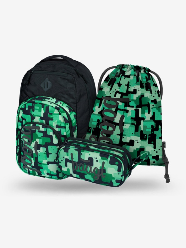 BAAGL  Fekete iskolai készlet - hátizsák, tolltartó, táska Baagl Coolmate Green