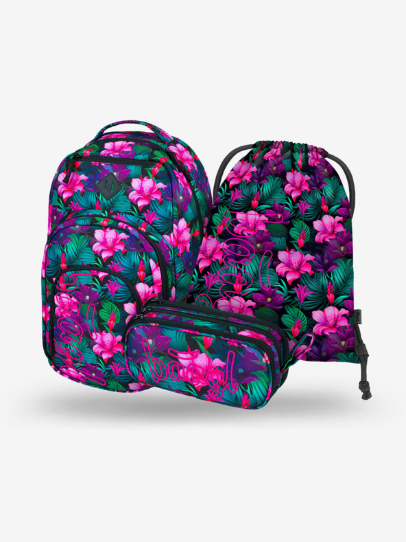 BAAGL  Virágos iskolai szett - hátizsák, tolltartó, táska Baagl Coolmate Paradise