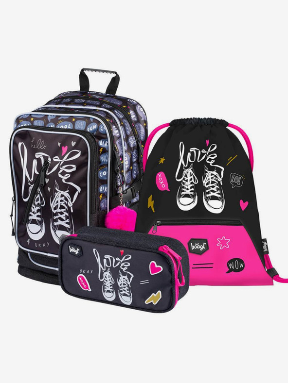 BAAGL  Fekete 3 szett tornacipő: hátizsák, tolltartó, táska Baagl