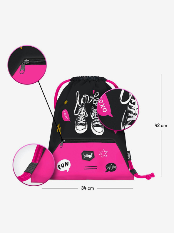 BAAGL  Fekete 3 szett tornacipő: hátizsák, tolltartó, táska Baagl