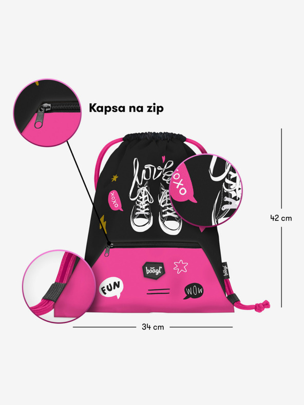 BAAGL  Fekete 3 szett tornacipő: hátizsák, tolltartó, táska Baagl