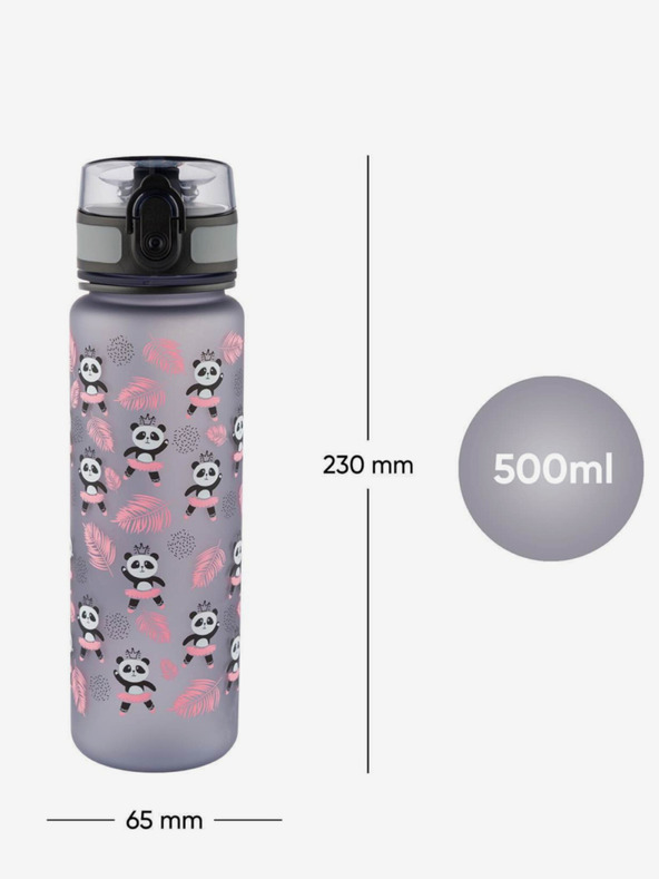 BAAGL  Szürke tritán ivópalack panda, 500 ml Baagl