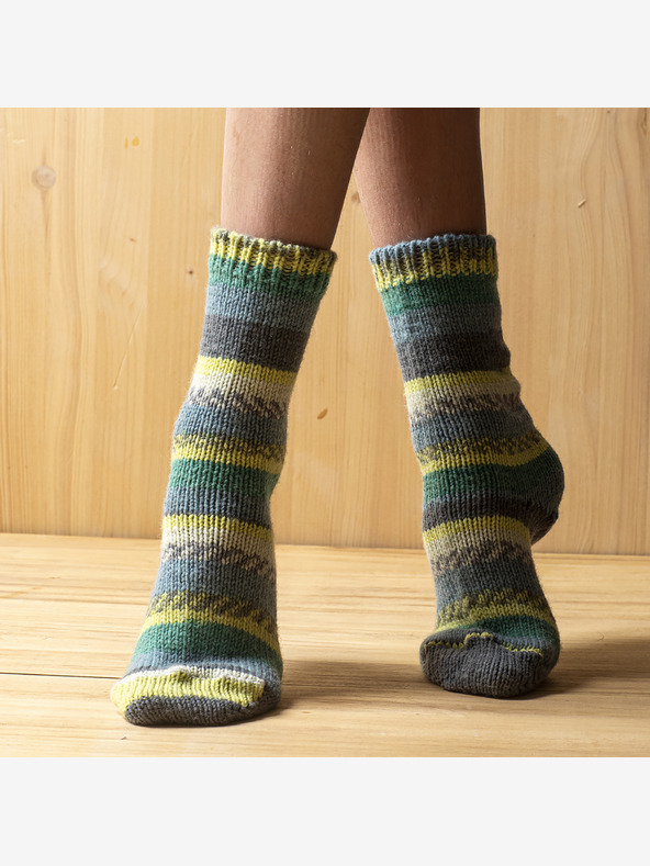 Balkanova Merinó gyapjú zokni, zöld mintás