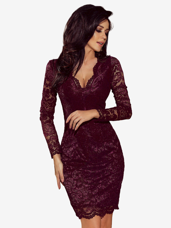 numoco Hosszú ujjú csipkeruha mélyen dekoltált nyakkivágással - sötét szilva Numoco