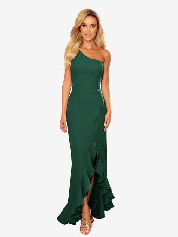 numoco Hosszú, egyvállú ruha - sötétzöld Numoco