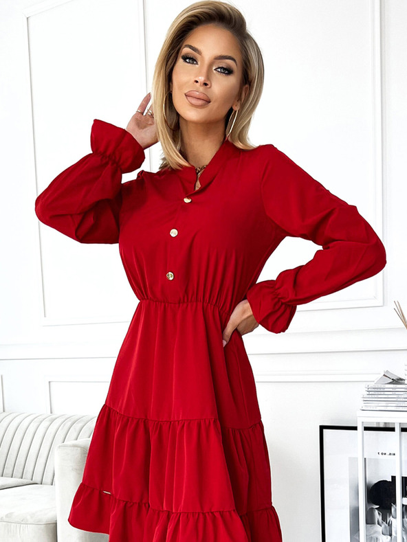 numoco Szív alakú nyakkivágású ruha arany gombokkal - piros Numoco