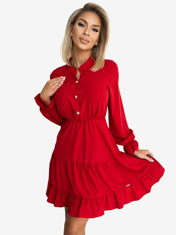 numoco Szív alakú nyakkivágású ruha arany gombokkal - piros Numoco