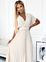 numoco FELICIA Fodros midi ruha, szív alakú nyakkivágással és széles övvel - bézs Numoco